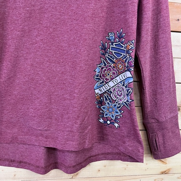 Hardly Davidson Women’s RIDE TO DIE Floral Print Long sleeve Top size L NWOT - Picture 5 of 12